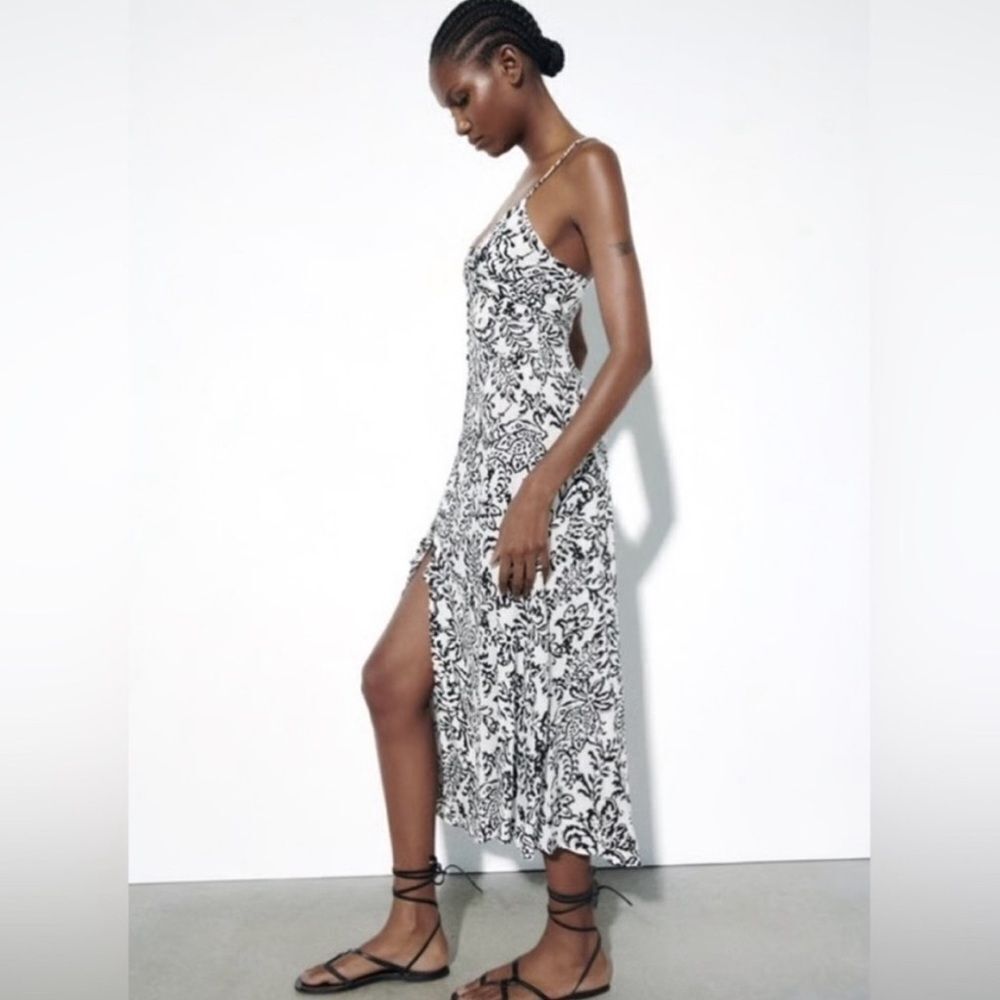 Zara Black and White Floral Print Sundress - Picture 3 of 7